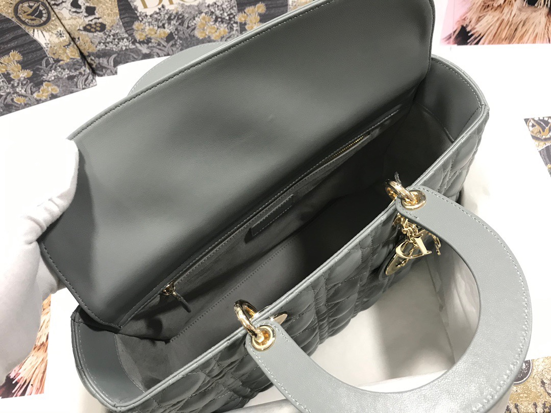 Large Lady Dior Bag Gray Cannage Lambskin